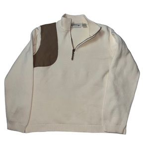 Orvis Quarter Zip Cotton Sweater Size Medium Cream Tan Warm